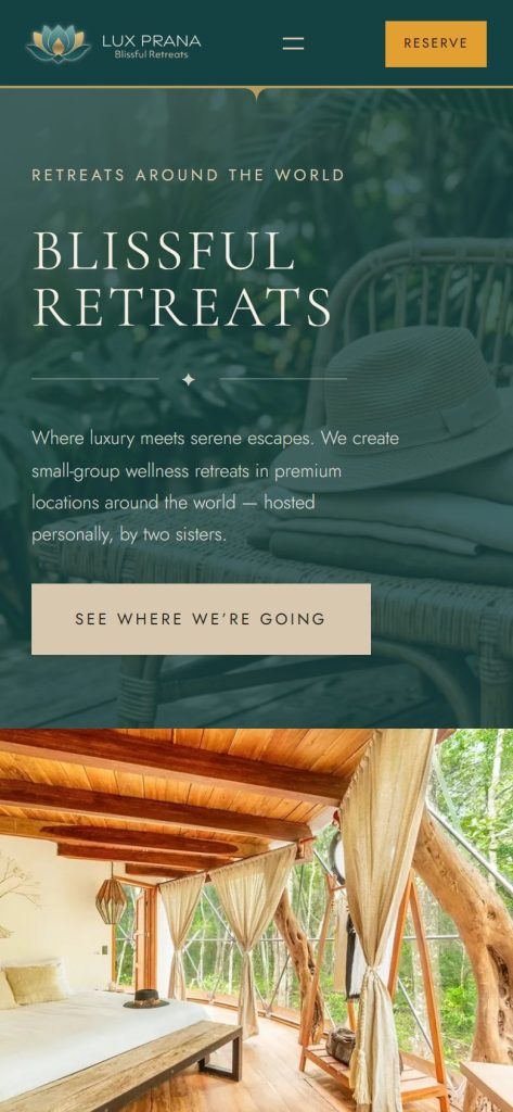 Lux Prana home page on a phone